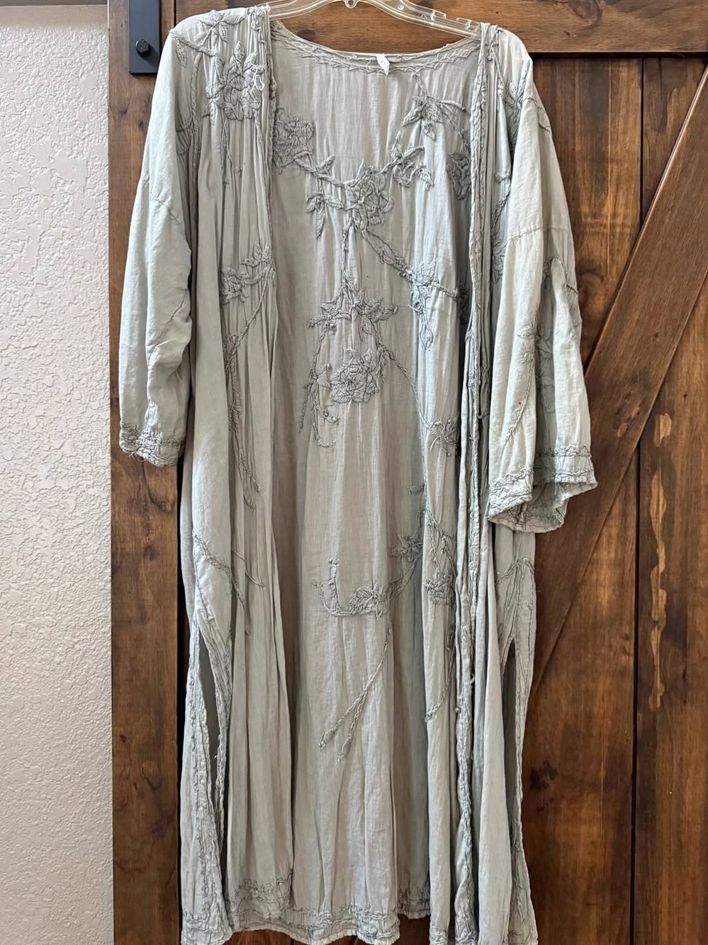Magnolia Pearl Pale Sage Green Embroidered Kimono